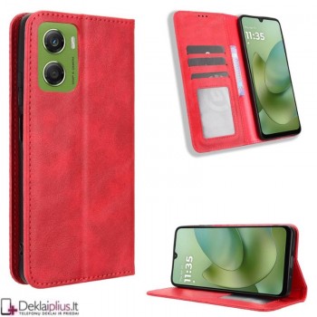 Dirbtinės odos atverčiamas dėklas su skyreliais - raudonas (Motorola Moto G06/Moto G06 Power) Dirbtinės odos atverčiamas dėklas su skyreliais - raudonas (Motorola Moto G06/Moto G06 Power)
